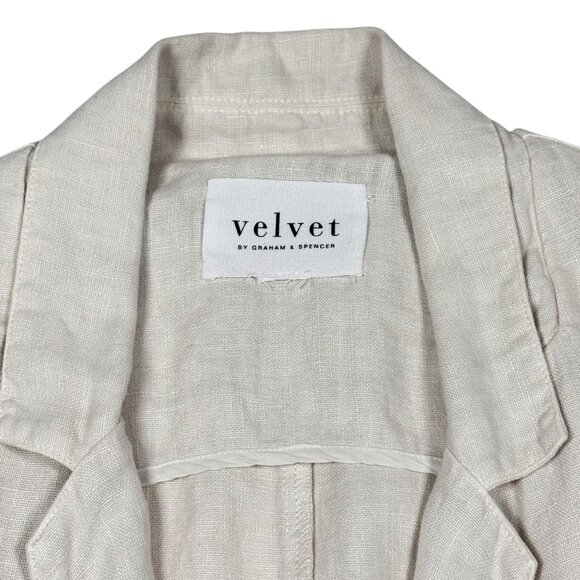 Velvet by Graham & Spencer Lenny Linen Blazer SZ L Cream Relaxed Fit Minimalist - Picture 7 of 12